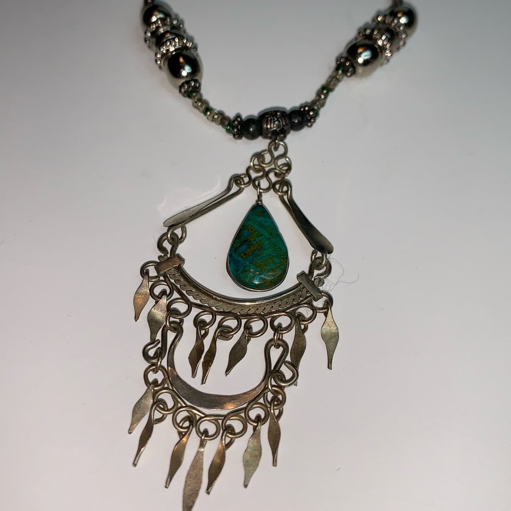 Malachite and Tibetan silver necklace. - Picture 3 of 8